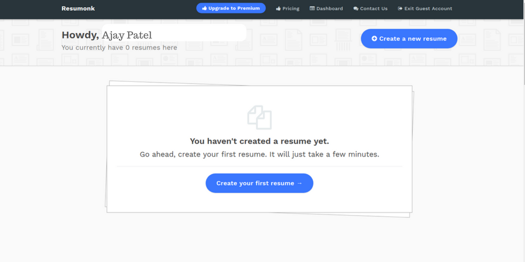 Create New Resume’ Button